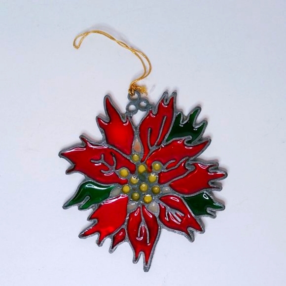 Kurt Adler Other - Vtg Kurt Adler Christmas 1978 Poinsettia Ornaments Stained Glass Sun Catcher